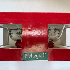 Pfaltzgraff Festive Dessert 4 piece Glass Set with Red and Green Accents New